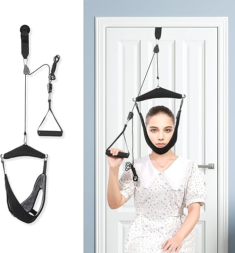 Upgraded Neck Stretcher Cervical Neck Traction Device,Double Ratchet Neck Tension Relief Portable Over The Door Device,for Physical Therapy,Neck Pain Relief, Vertebrae Disk Herniation,Black