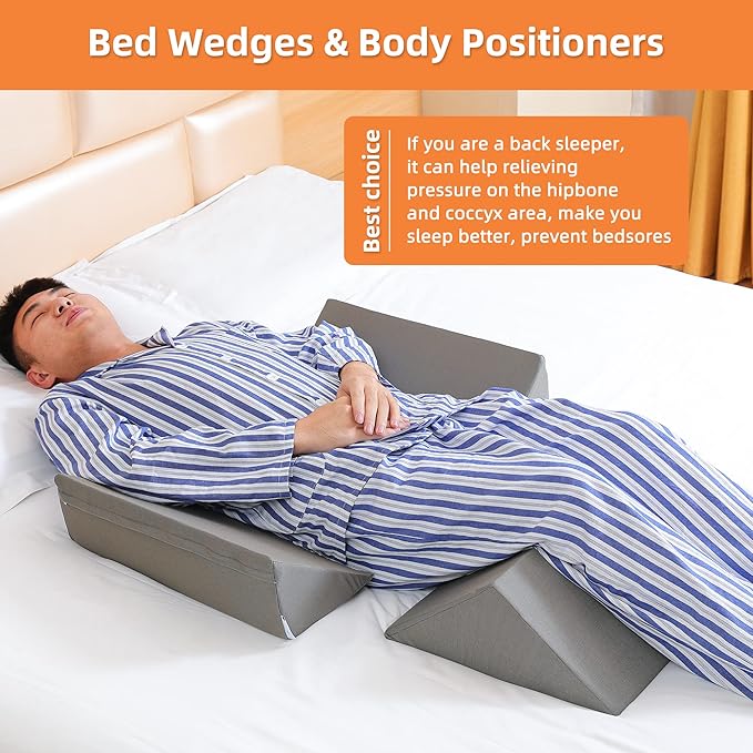 Fanwer Bed Wedges & Body Positioners (3 in 1), 40 Degree Wedges for Bed Positioning,Positioning Pillows for Elderly, Wedge Pillow for Bed Sores, Side Sleeping, After Surgery, Knees Elevated,Back Pain