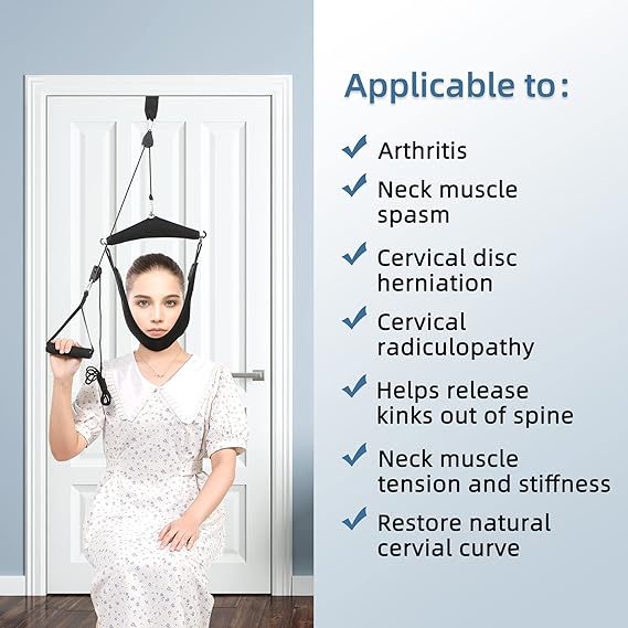Upgraded Neck Stretcher Cervical Neck Traction Device,Double Ratchet Neck Tension Relief Portable Over The Door Device,for Physical Therapy,Neck Pain Relief, Vertebrae Disk Herniation,Black