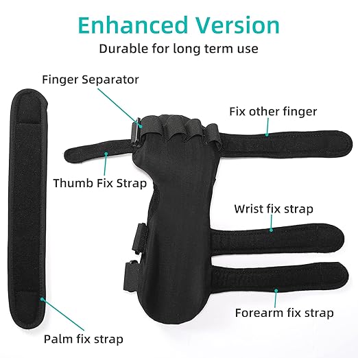 Fanwer Resting Hand Splint with Finger Separators - Hand Brace for Finger Contractures - Night Immobilizer Support for Carpal Tunnel Wrist Pain - Thumb Stabilizer Strap For Correction & Comfort (Left)