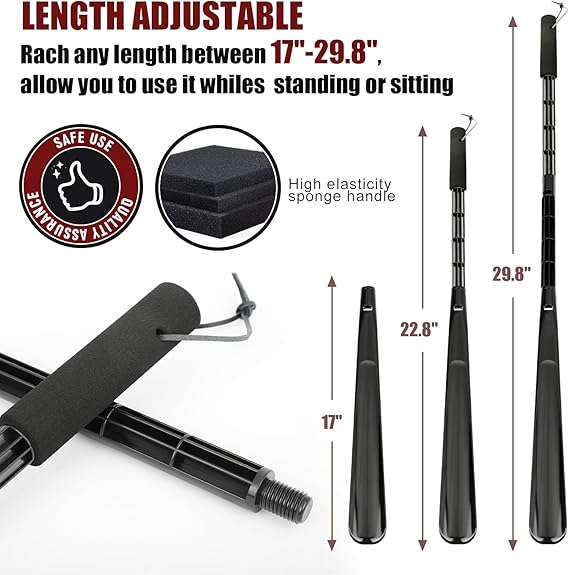 Shoe Horn Long Handle for Seniors, 30" Long Shoe Horn Plastic Adjustable and Detachable for Disabled, Knee&Hip Replacements and Back Problems People
