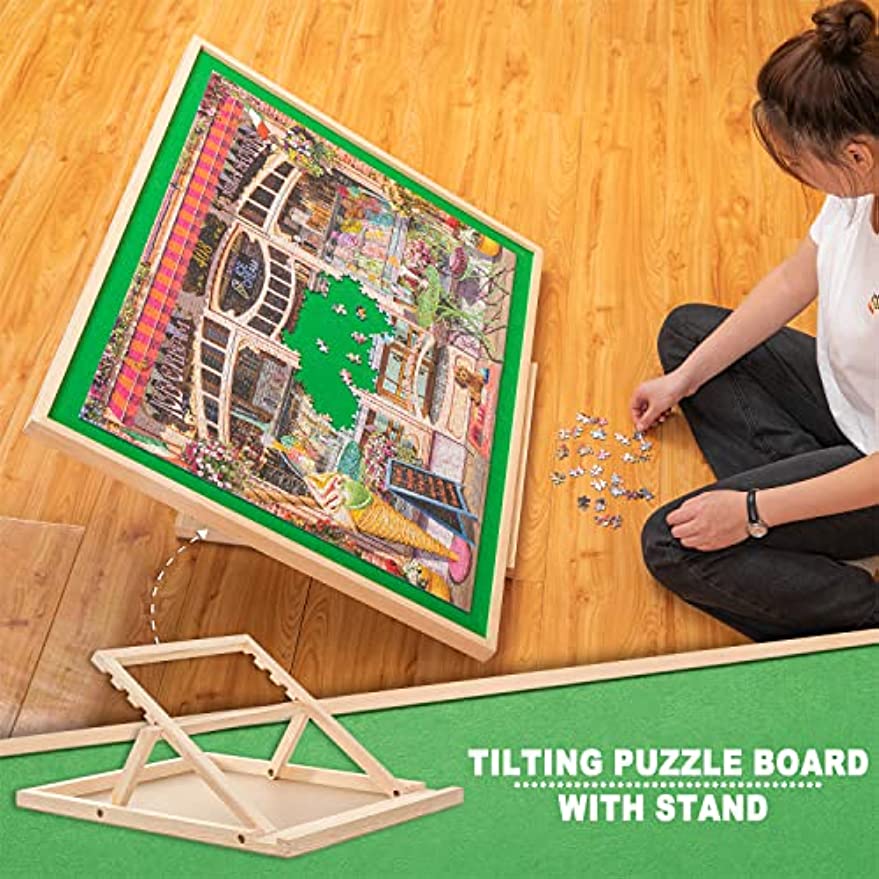 Portable Jigsaw Puzzle Table - 1500 Pcs Puzzle Easel with Stand and Cover, Non-Slip Felt Puzzle Tables for Adults