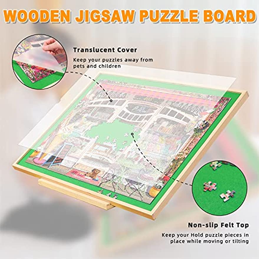 Portable Jigsaw Puzzle Table - 1500 Pcs Puzzle Easel with Stand and Cover, Non-Slip Felt Puzzle Tables for Adults