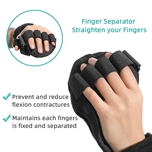 Fanwer Resting Hand Splint with Finger Separators - Hand Brace for Finger Contractures - Night Immobilizer Support for Carpal Tunnel Wrist Pain - Thumb Stabilizer Strap For Correction & Comfort (Left)