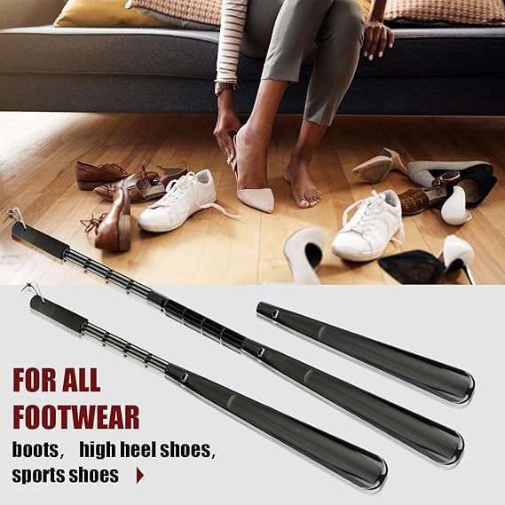 Shoe Horn Long Handle for Seniors, 30" Long Shoe Horn Plastic Adjustable and Detachable for Disabled, Knee&Hip Replacements and Back Problems People