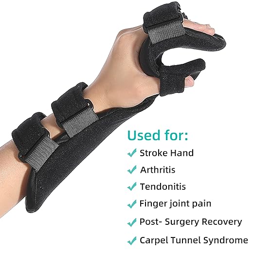 Fanwer Stroke Resting Hand Splint - Night Immobilizer Wrist Finger Brace for Flexion Contractures, Functional 5 Finger Stabilizer Wrap - for Muscle Atrophy Rehab, Arthritis, Tendonitis, Carpal Tunnel Pain(Large, Left)