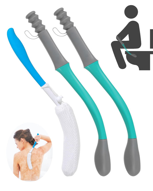 Extended Reach Butt Wiper Set - Includes 2 Toilet Aids for Wiping Tool and Butt Cleaner Bath Brush Long Handle - Bottom Buddy Wiping Aid for Disabled,Elderly,Pregnant(3 Pack)