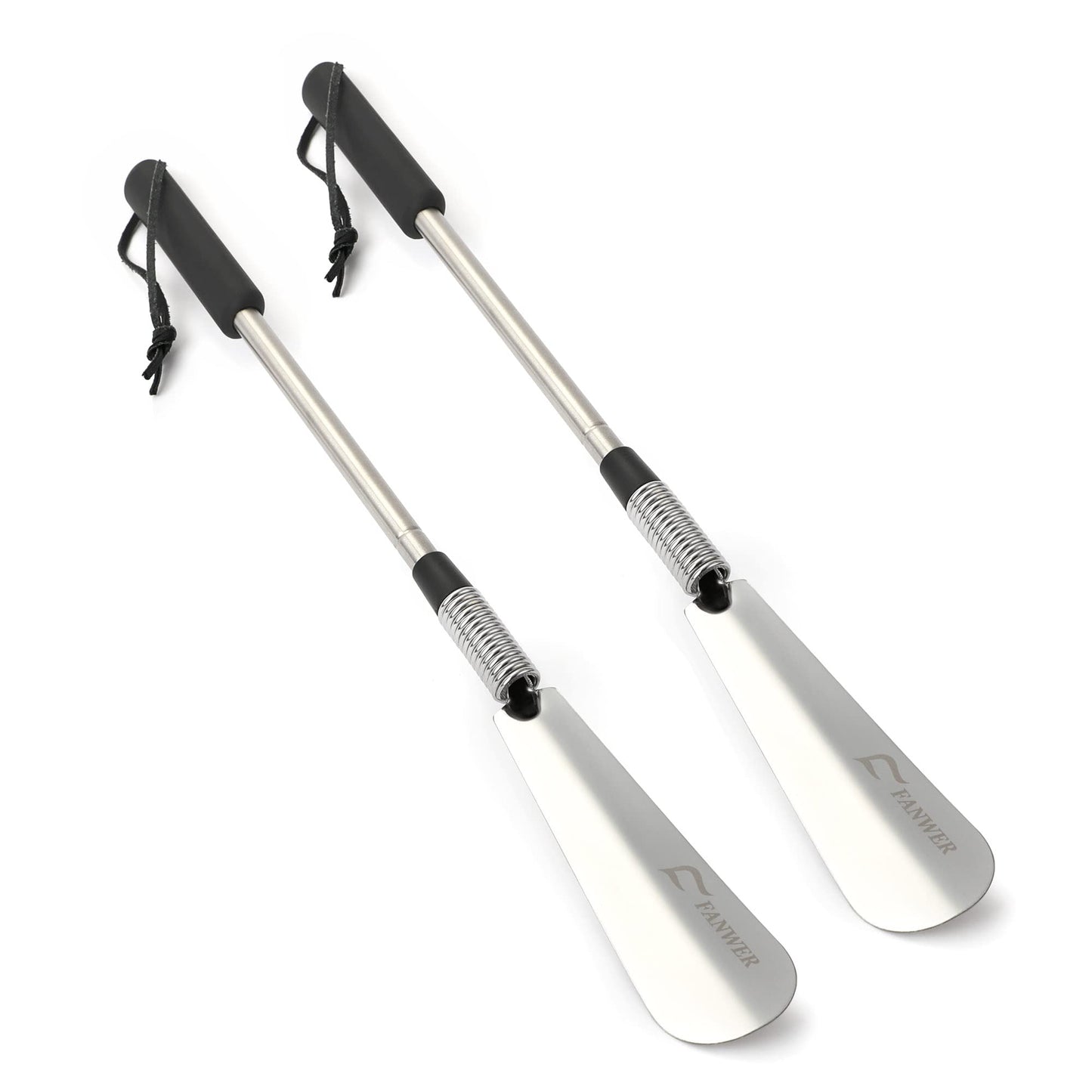 2 Premium Extra-Long Metal Shoe Horns with Telescopic Handles