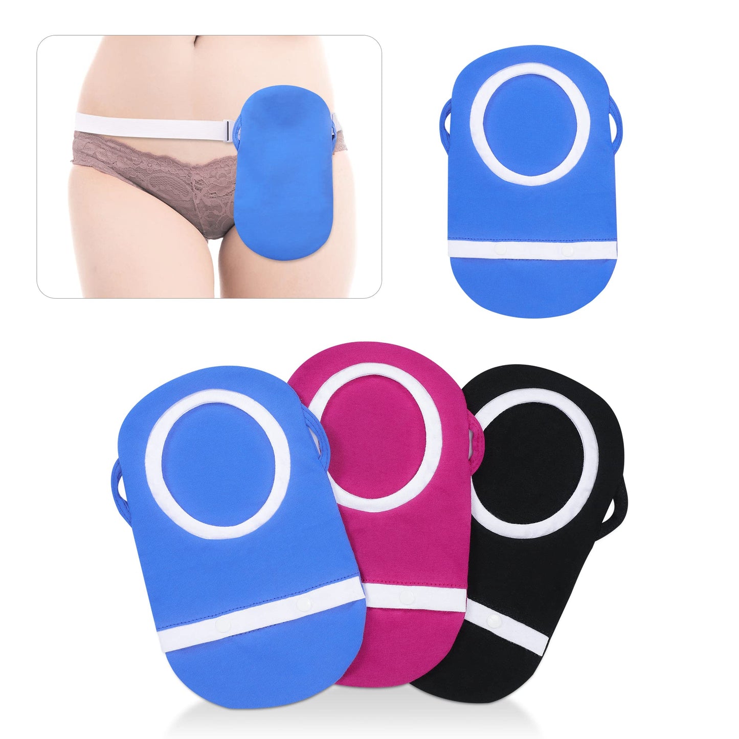 Fewener Ostomy Bag Covers Kit - 3Pcs Colostomy Bag Covers for Women with Adjustable Belt, Odor Reducing Ostomy Pouch Covers, 3.5inch Round Opening Colostomy Bag Covers for Men, Ileostomy, Washable