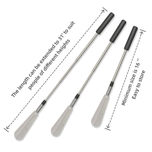 Shoe Horn Long Handle for Seniors, Set of 2, Extendable (16" to 31") Metal Shoehorn, Wear Shoes without Bending, Suitable for People of Different Heights