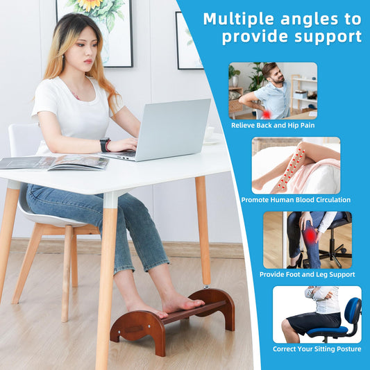 Foot Rest for Under Desk at Work, Wooden Under Desk Footrest, Ergonomic 10°, Sturdy and Durable Rocking Foot Stool Under Desk for Office, Car, Home Improves Posture and Relieve Pain