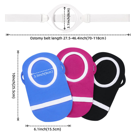 Fewener Ostomy Bag Covers Kit - 3Pcs Colostomy Bag Covers for Women with Adjustable Belt, Odor Reducing Ostomy Pouch Covers, 3.5inch Round Opening Colostomy Bag Covers for Men, Ileostomy, Washable