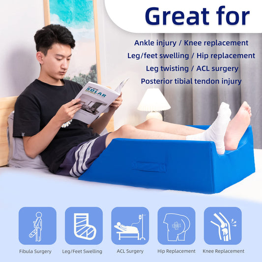 Fanwer Leg Elevation Pillows for After Surgery, Knee Replacement Recovery Aids, Leg Support Pillow to Elevate Feet, Knee, Ankle for Swelling, Injure, Sleeping, Footrest, Blue(Two Leg Version)
