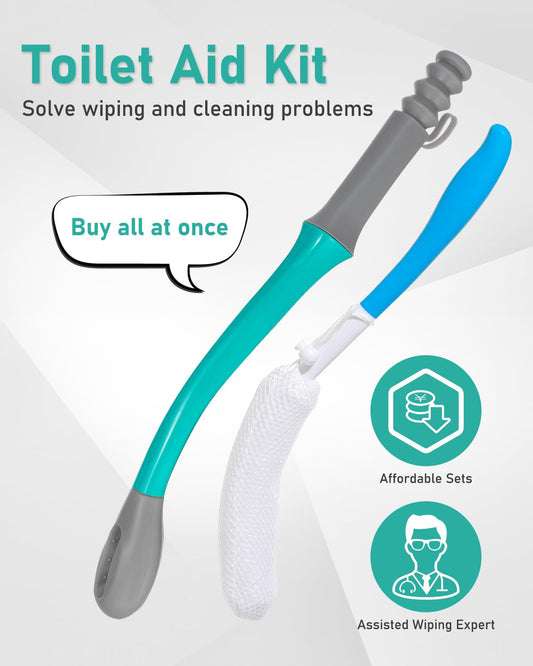 Extended Reach Butt Wiper Set - Includes 2 Toilet Aids for Wiping Tool and Butt Cleaner Bath Brush Long Handle - Bottom Buddy Wiping Aid for Disabled,Elderly,Pregnant(3 Pack)