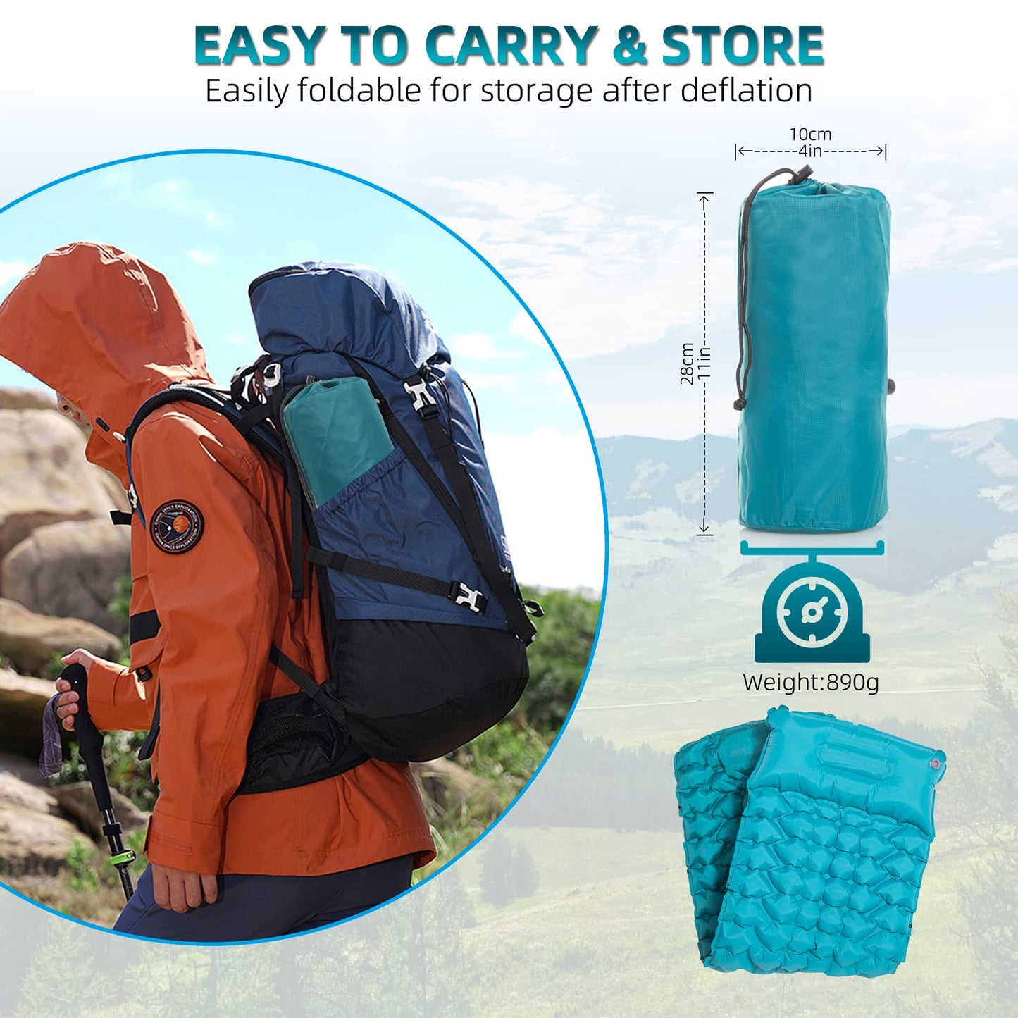 Self inflating Camping Mat with Pillow