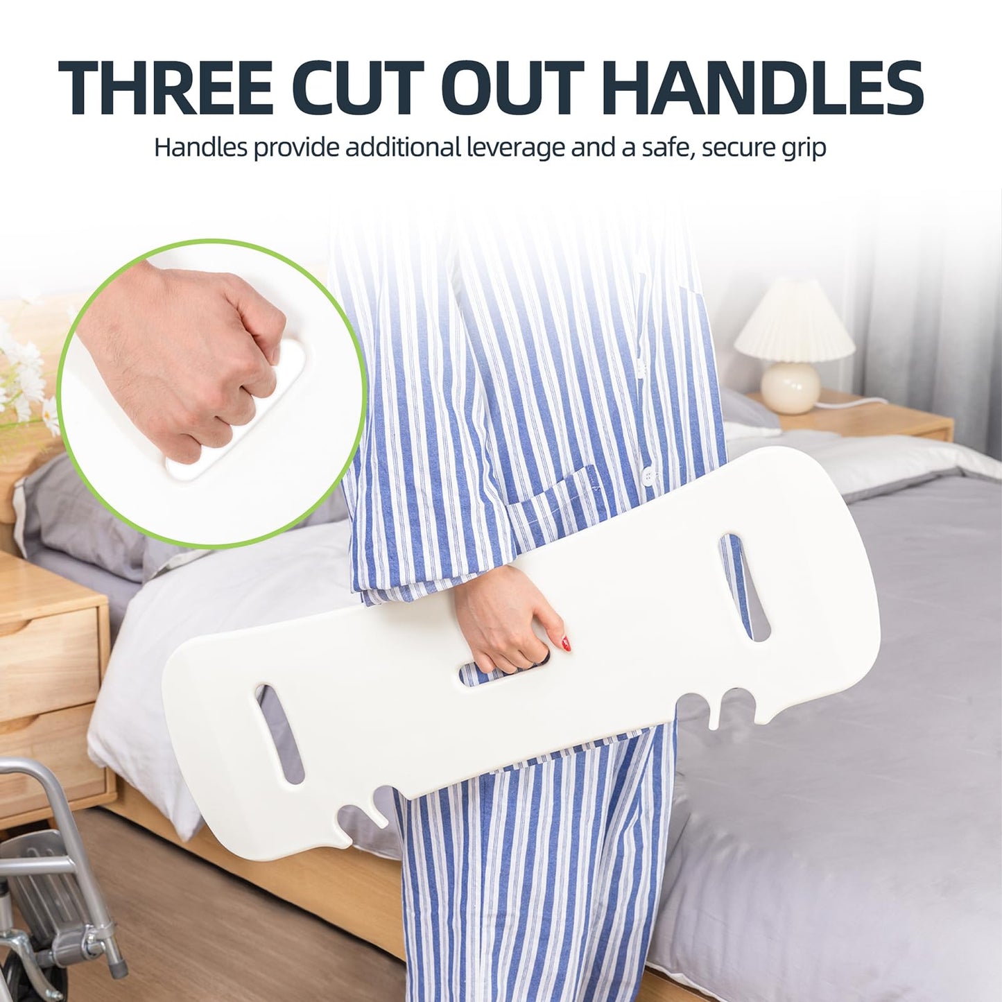Fewener Slide Transfer Board,Tapered Edges,Non-Slip Pads,Curved with Handle,Extra-Smooth Plastic Patient Transfer Board for Transferring Patient,Elderly and Handicap from Wheelchair to Bed,Bathtub,Car