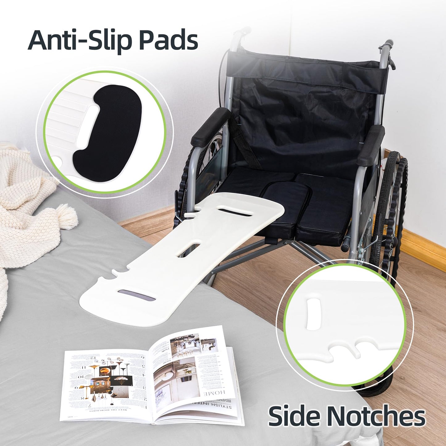 Fewener Slide Transfer Board,Tapered Edges,Non-Slip Pads,Curved with Handle,Extra-Smooth Plastic Patient Transfer Board for Transferring Patient,Elderly and Handicap from Wheelchair to Bed,Bathtub,Car