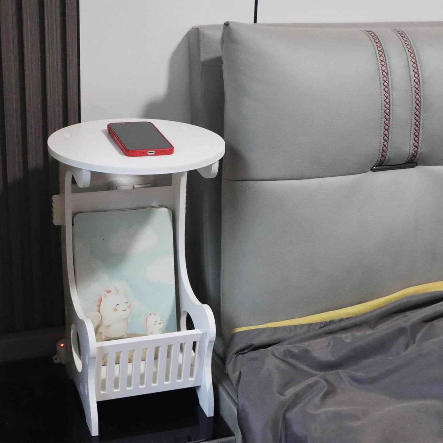 Fewener Round Side Table with Storage Shelf - Sofa Side End Storage Shelf