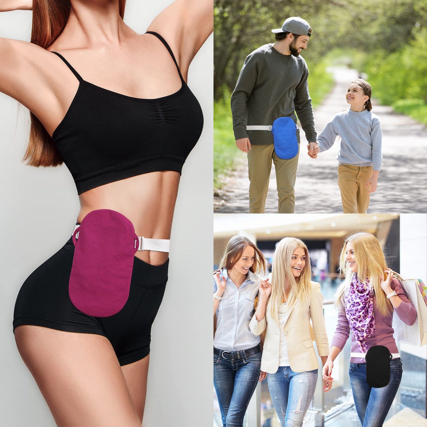 Fewener Ostomy Bag Covers Kit - 3Pcs Colostomy Bag Covers for Women with Adjustable Belt, Odor Reducing Ostomy Pouch Covers, 3.5inch Round Opening Colostomy Bag Covers for Men, Ileostomy, Washable