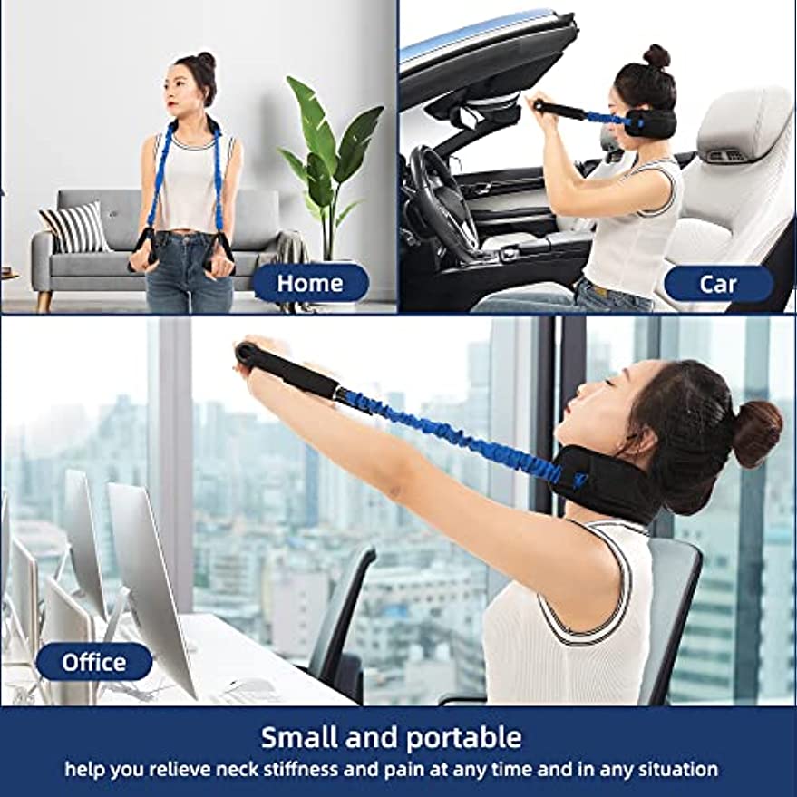 Neck Stretcher Exerciser, Cervical Traction Therapy, Relieve Neck Pain Anywhere with Our Wider Blue Pad, Portable & Comfortable, Perfect for Home, Office, Car, and Outdoor Use, 10lb