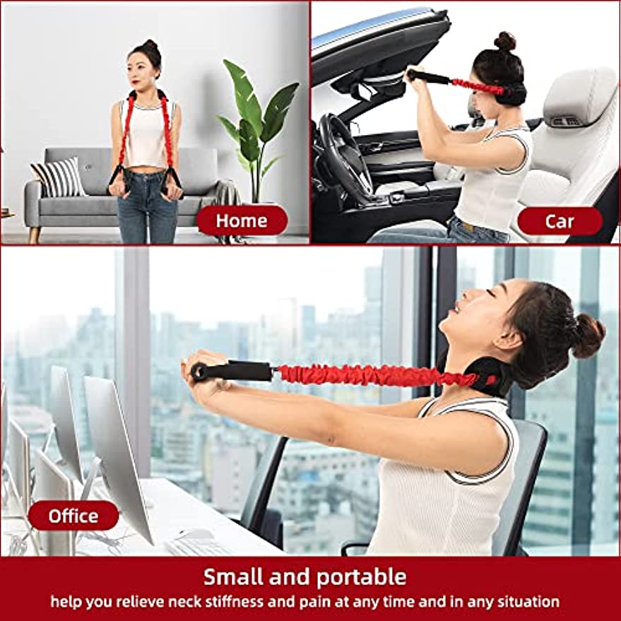 Neck Stretcher Exerciser, Cervical Spine Stretcher for Pain Relief, Cervical Traction Therapy, Portable Wider red Pad, More Comfortable for Home, Office, Car, Outdoor Use, 30lb