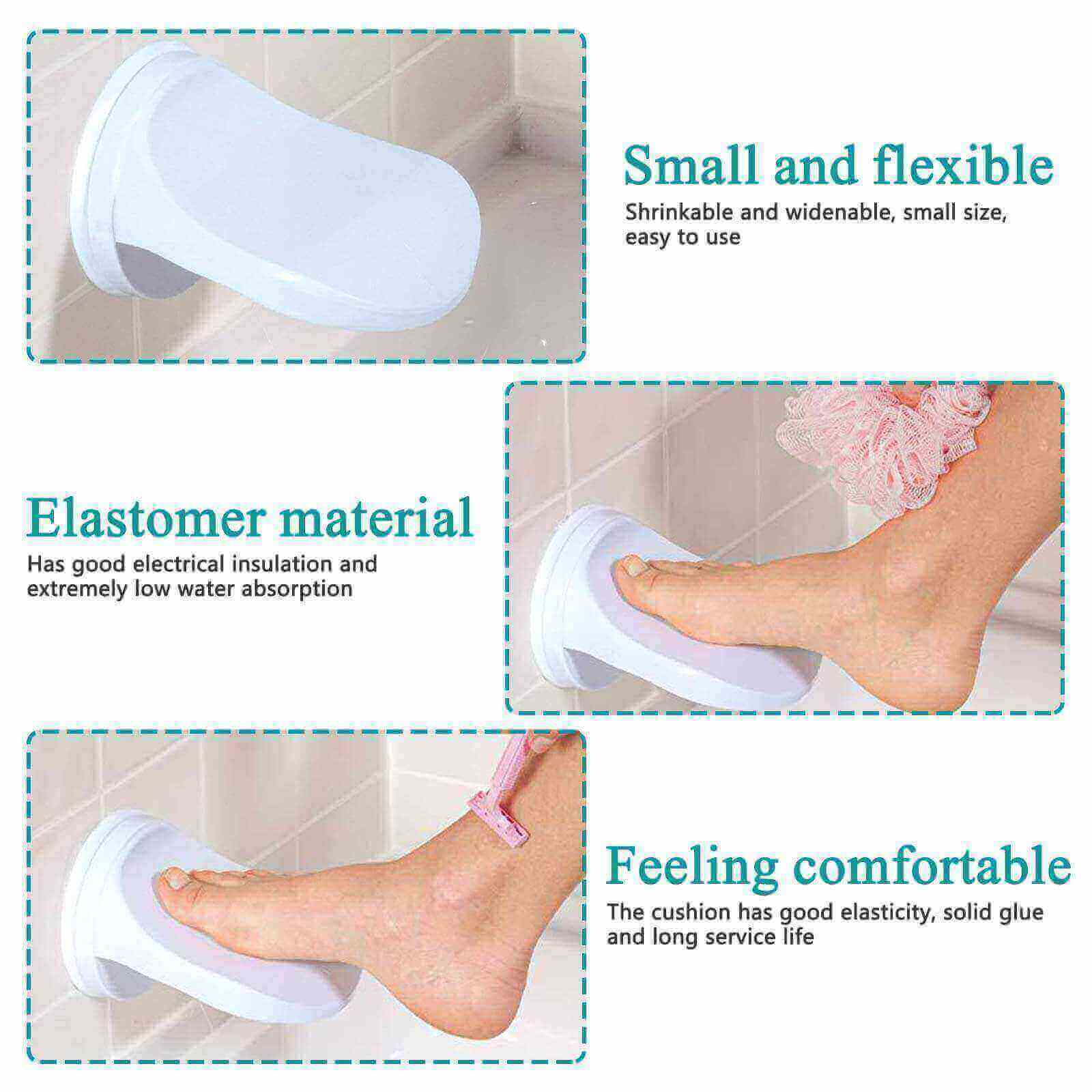 Adsorbable Shower Foot Rest for Tile Wall, a user is using the item