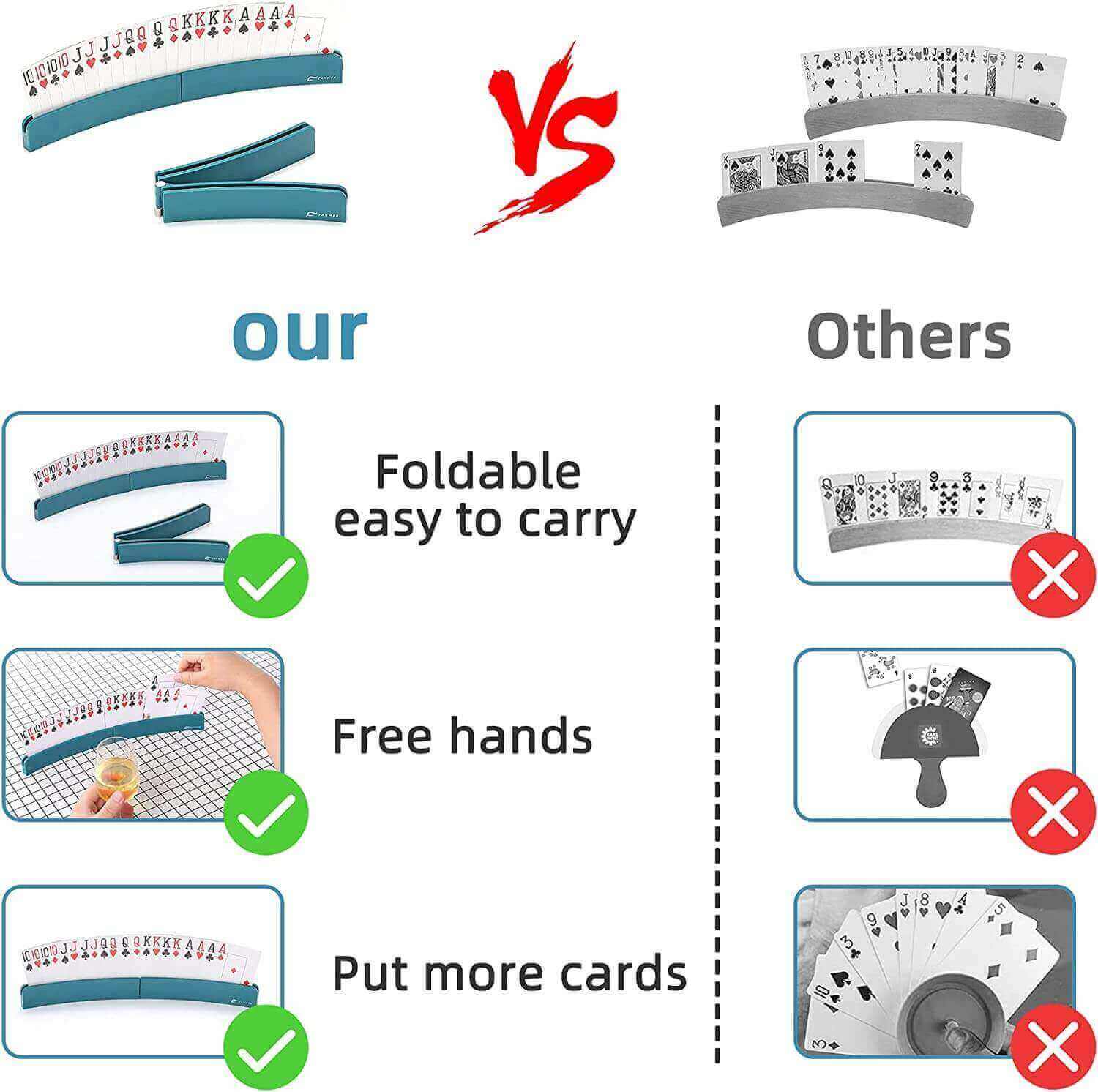 Fanwer poker card holder for playing cards, comparison with other items
