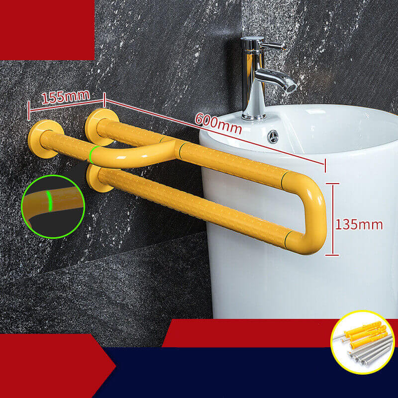 Folding Toilet Barrier-free Grab Bar, yellow 3 handles with illustration