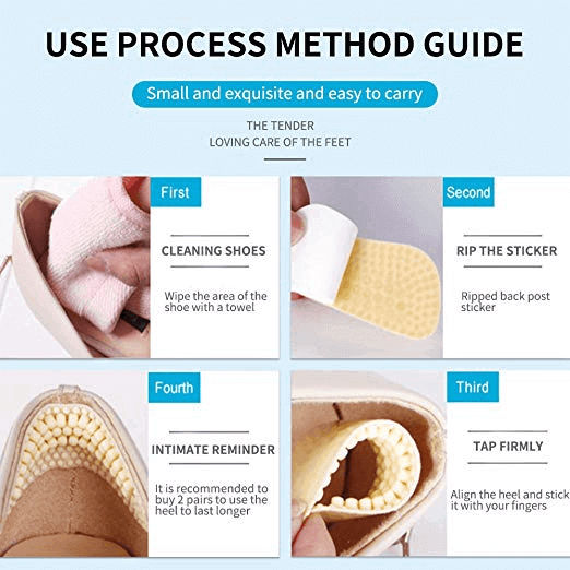 Heel grips liner cushions inserts, heel cushion pads & insoles, using steps