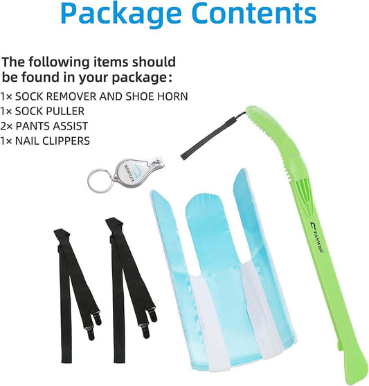 Shoe Horn, Sock Aid, Pants Assist Set of Fanwer for Elderly & Seniors, contents in the set