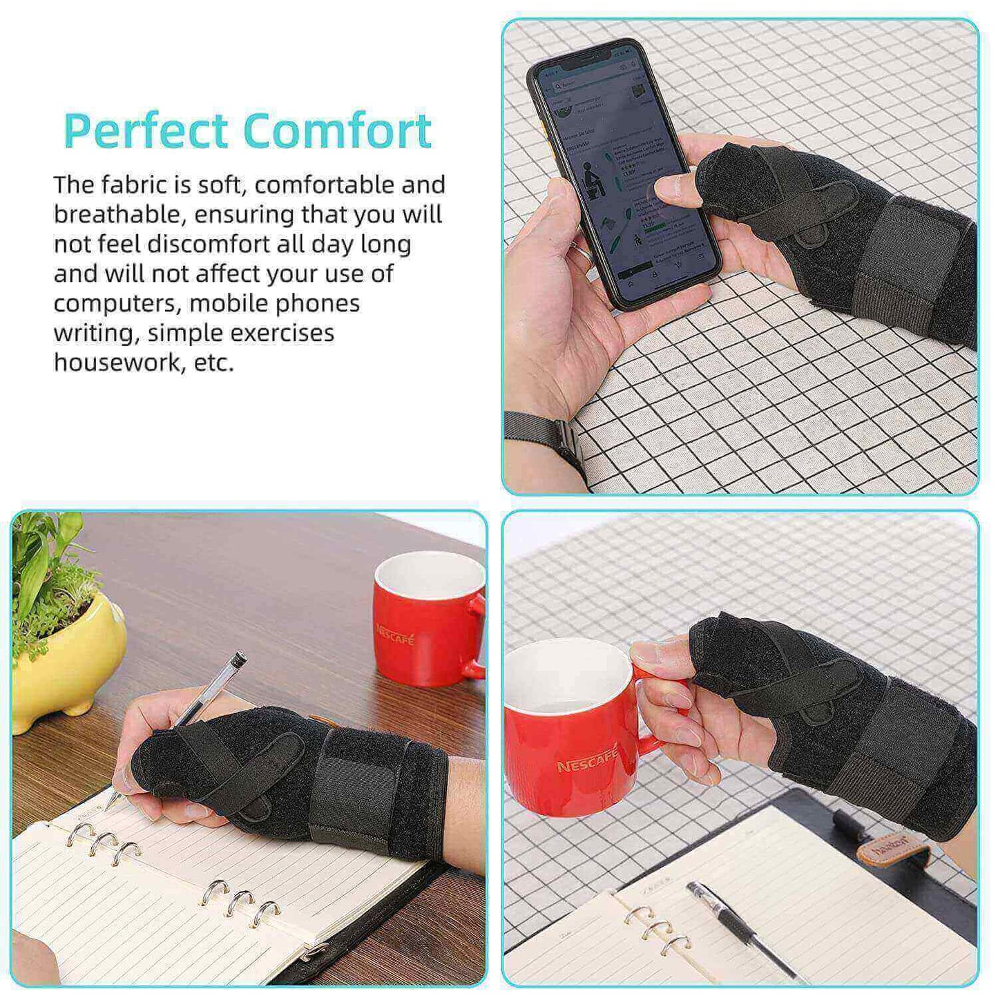 wrist thumb spica splint, hand brace for de Quervain's tenosynovitis, one hand with the item