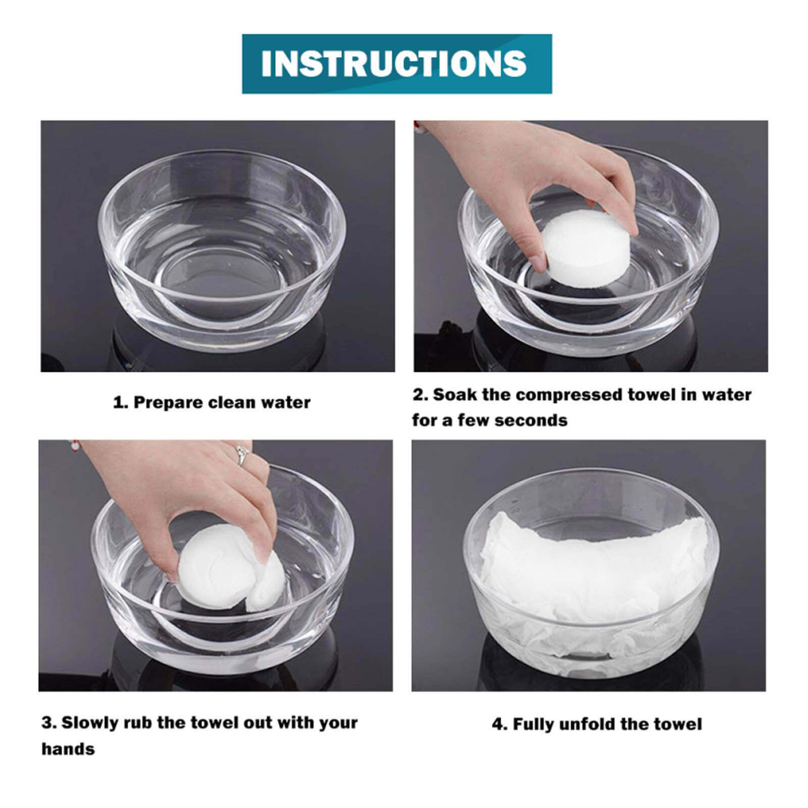 disposable compressed towel tablets, using steps