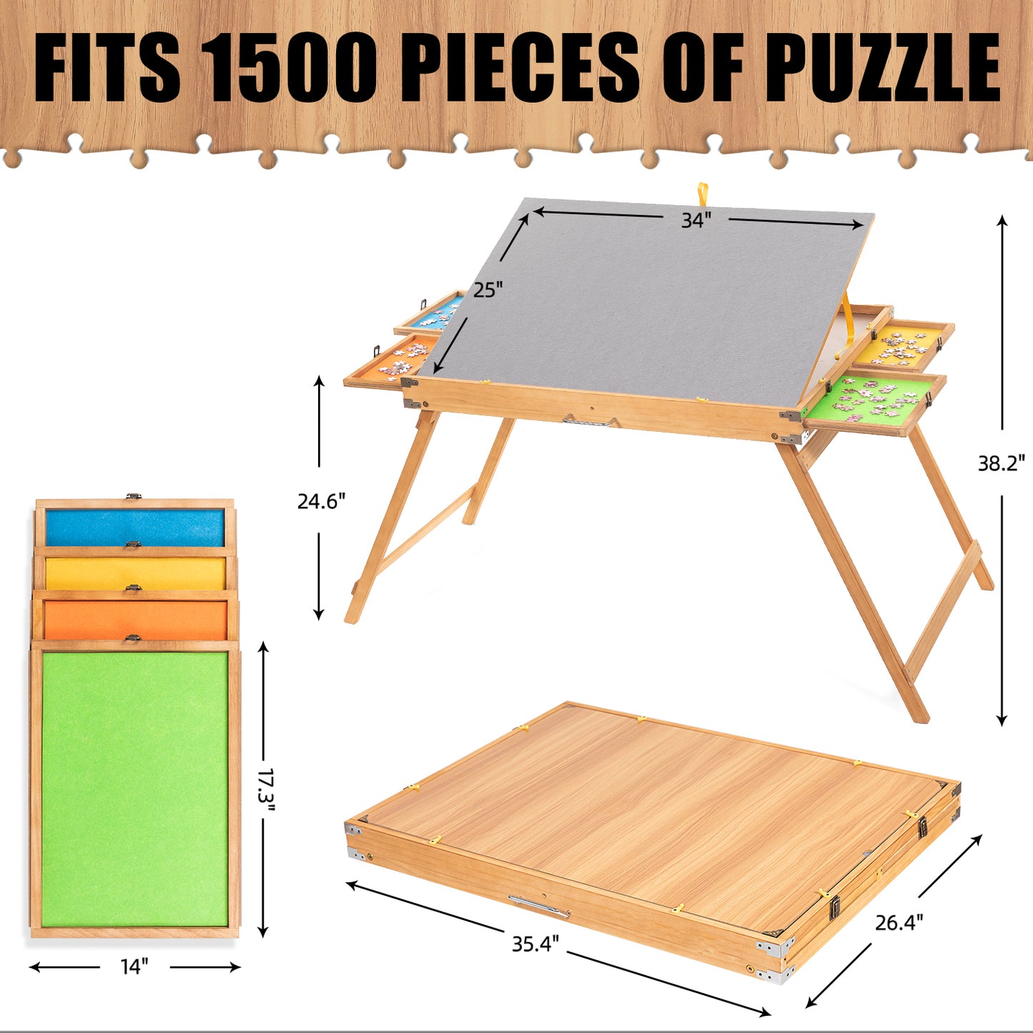 1500 Jigsaw Puzzle table with four drawers &Tilting Board & Cover