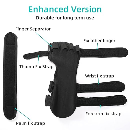 Fanwer Stroke Resting Hand Splint - Night Immobilizer Wrist Finger Brace for Flexion Contractures, Functional 5 Finger Stabilizer Wrap - for Muscle Atrophy Rehab, Arthritis, Tendonitis, Carpal Tunnel Pain(Large, Left)