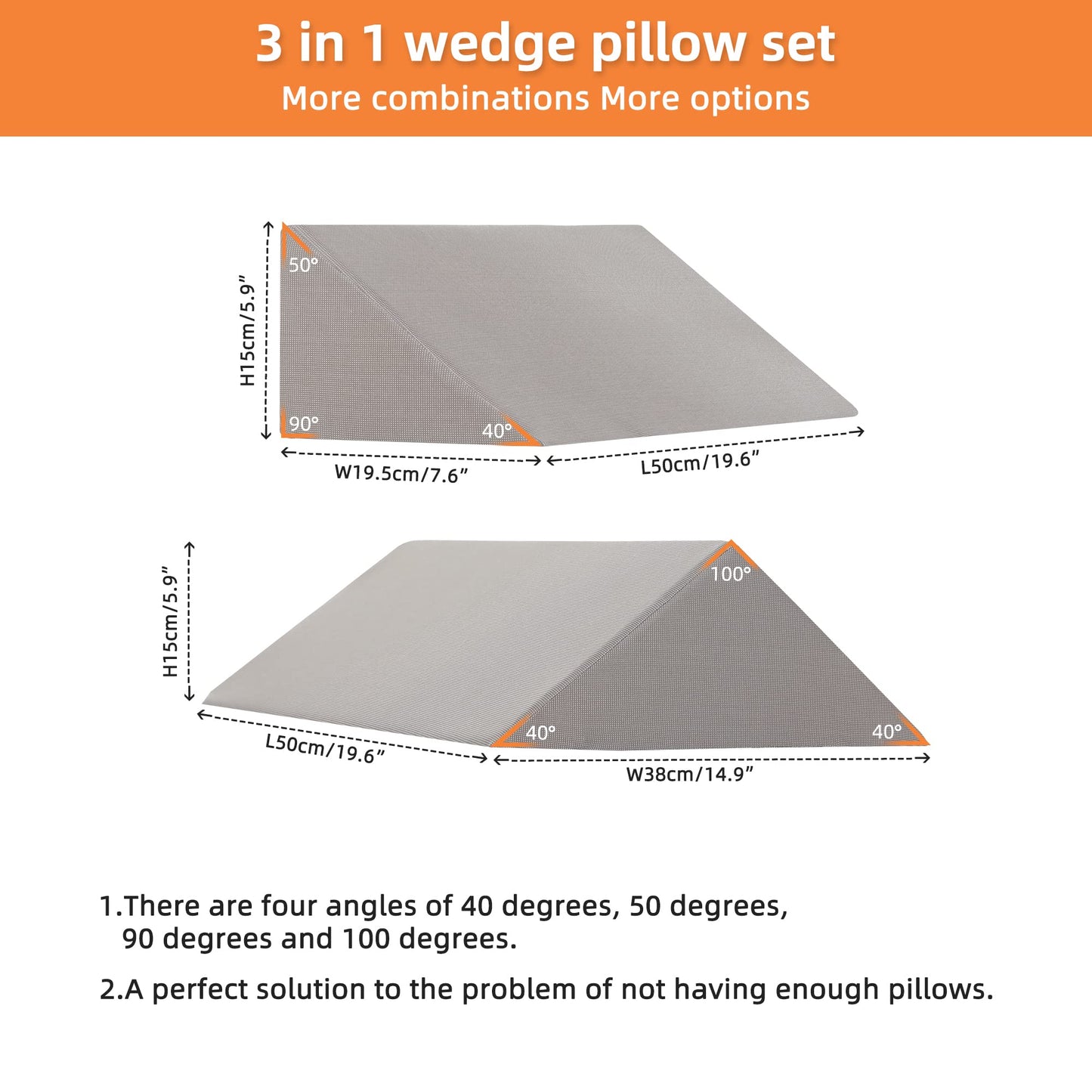 Fanwer Bed Wedges & Body Positioners (3 in 1), 40 Degree Wedges for Bed Positioning,Positioning Pillows for Elderly, Wedge Pillow for Bed Sores, Side Sleeping, After Surgery, Knees Elevated,Back Pain