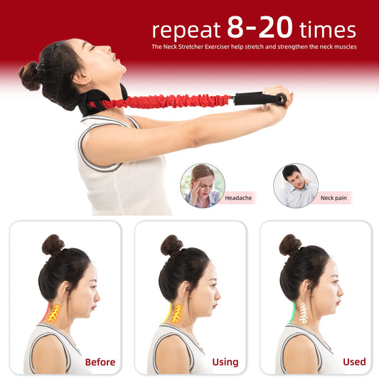 Neck Stretcher Exerciser - Cervical Traction Device for Neck Pain Relief, Neck Strengthener with Thicker Pad and Red Handle - Portable and Comfortable (30-40lb)