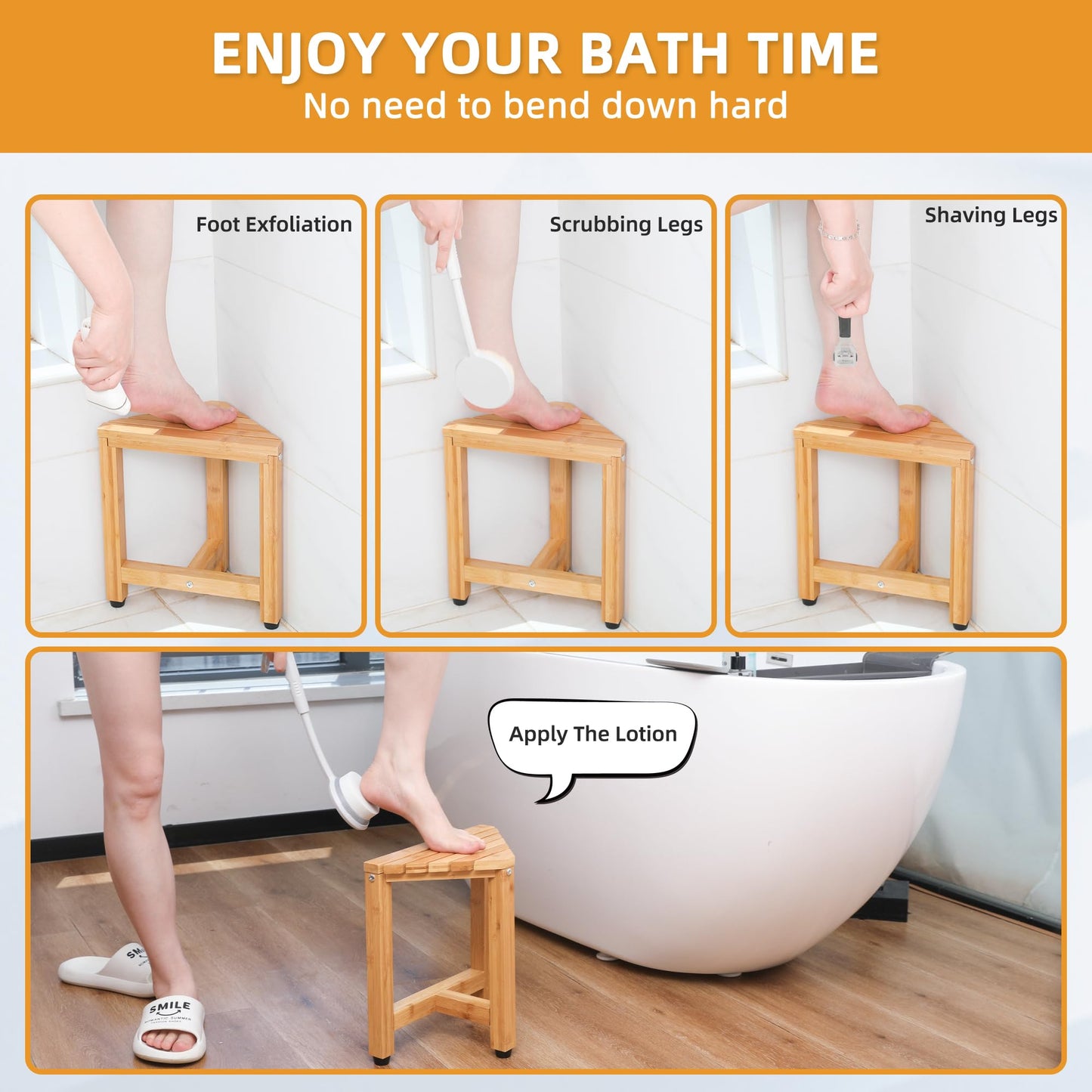 13.2" Shower Foot Rest for Shaving Legs,Corner Shower Stool,20.5" Back Scrubber for Shower,Back Brush Long Handle for Shower
