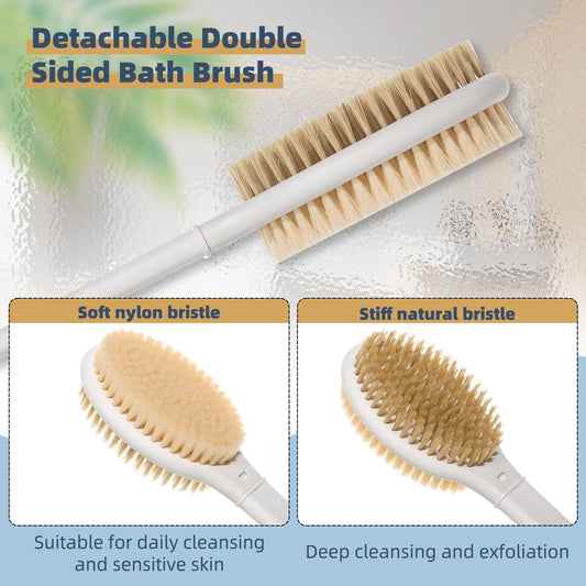 TYYIHUA 20.5" Back Bath Brush Long Handle for Shower for Elderly,Men and Women,Back Scrubbers for Use in Shower,Dual-Sided Exfoliating Dry Brush with Stiff and Soft Bristles,Shower Scrubber for Body