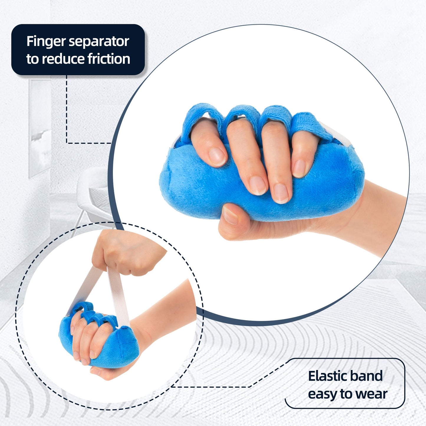 TYYIHUA Palm Protector Hand Contracture Cushion, (2 Pack) Fluff Finger Contracture Cushion with Elastic Band & Finger Sepereter, Support Hand Finger Open, Prevent Hand Contracture