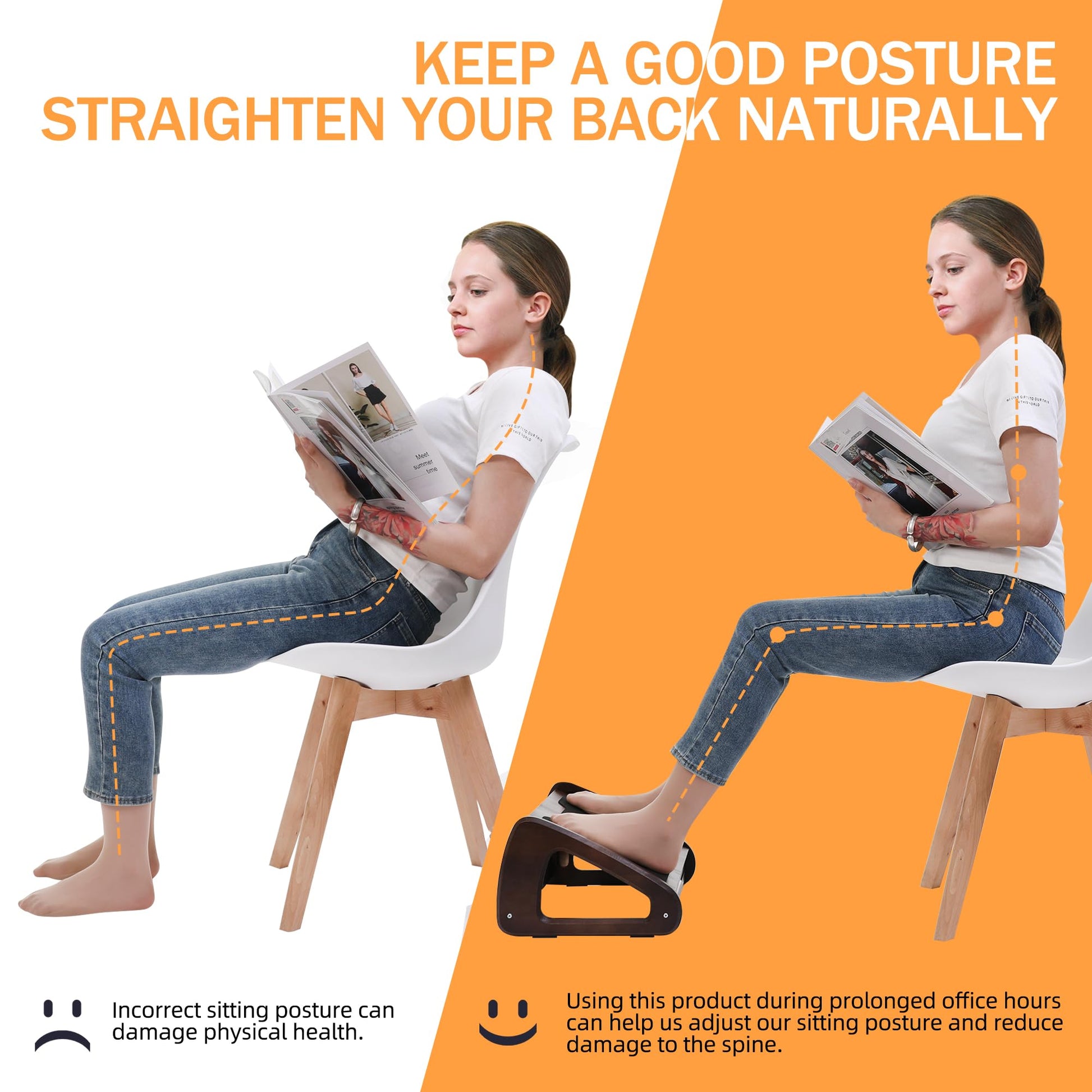 Fanwer Adjustable Foot Rest for Under Desk at Work, Ergonomic Foot Stool  Under Desk with 4 Height Position, Wooden Under Desk Footrest with  Anti-Slip