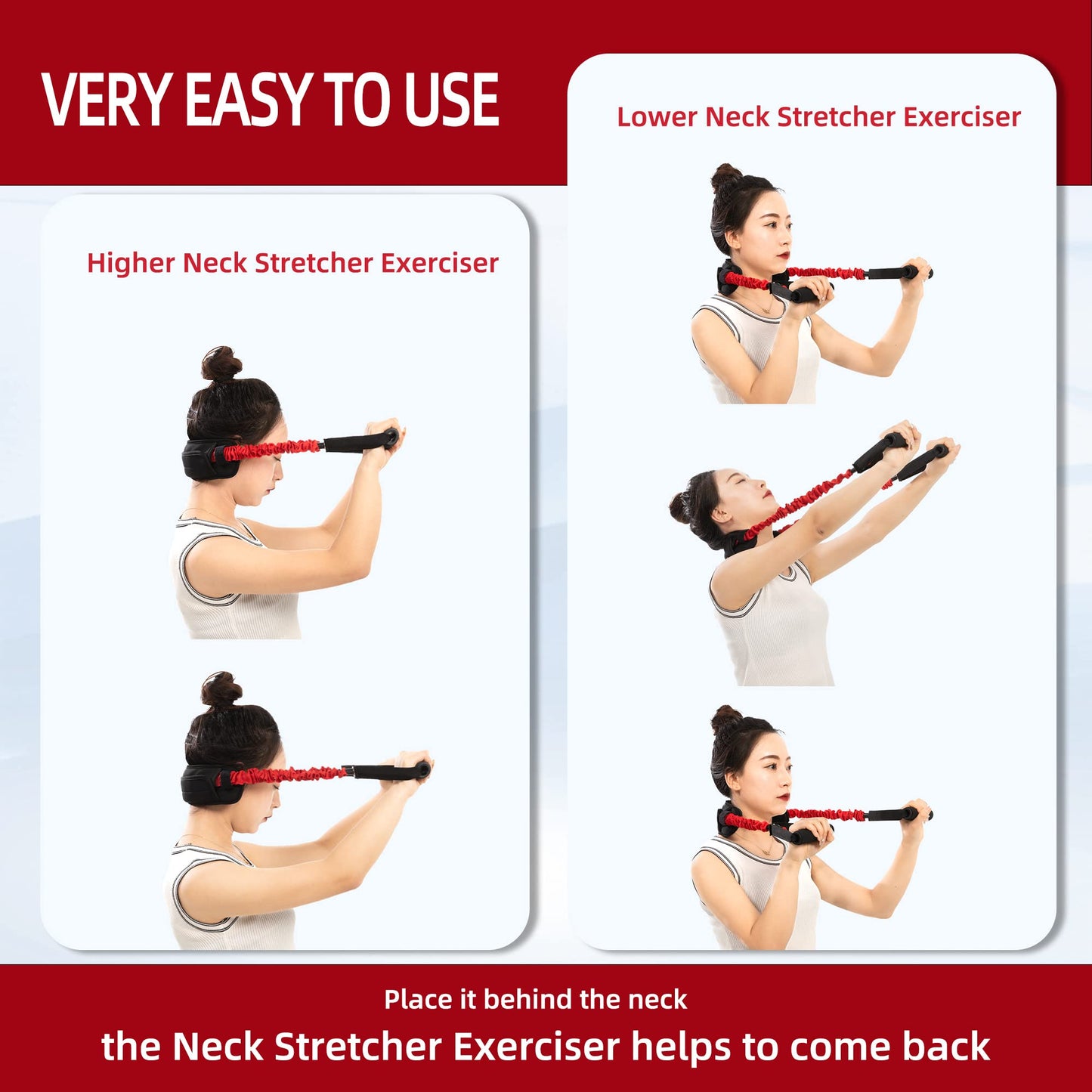 Neck Stretcher Exerciser - Cervical Traction Device for Neck Pain Relief, Neck Strengthener with Thicker Pad and Red Handle - Portable and Comfortable (30-40lb)