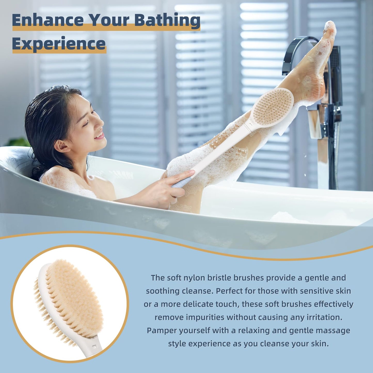 TYYIHUA 20.5" Back Bath Brush Long Handle for Shower for Elderly,Men and Women,Back Scrubbers for Use in Shower,Dual-Sided Exfoliating Dry Brush with Stiff and Soft Bristles,Shower Scrubber for Body