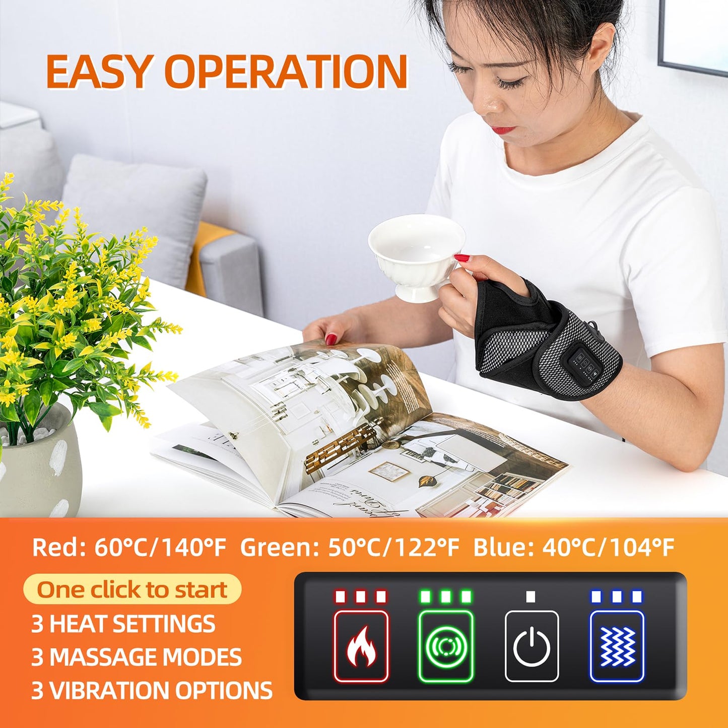 Multi-Function Wrist Massager - Soothing Heat, 3-Level Vibration, and Compression Wristband for Carpal Tunnel Relief, Arthritis, Tendinitis, and Joint Pain