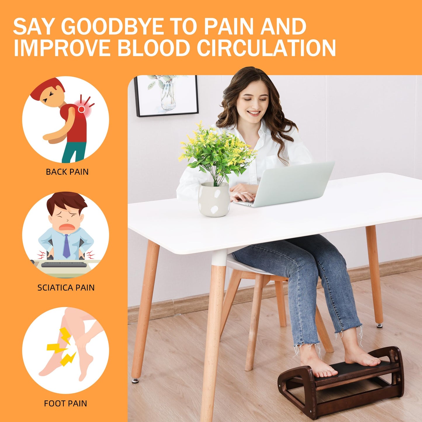 Adjustable Foot Rest Under Desk for Office Use, Foot Stool Under Desk with 3 Height Position, Work from Home Essentials, Improves Posture and Blood Circulation, for Back & Leg Pain Relief