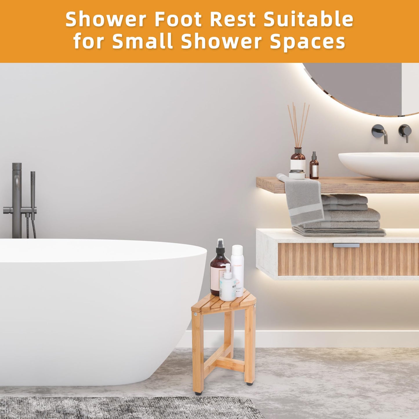 13.2" Shower Foot Rest for Shaving Legs,Corner Shower Stool,20.5" Back Scrubber for Shower,Back Brush Long Handle for Shower