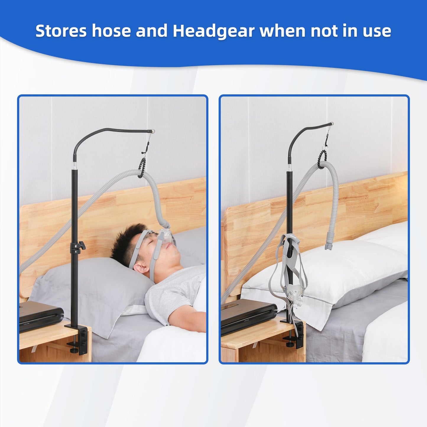 Cpap Hose Holder for Bed - Tangle-Free Cpap Hose Hanger - Angle Height Adjustable Cpap Tube Holder for Nightstand/Headboard,Home/Travel Cpap Holder Bedside