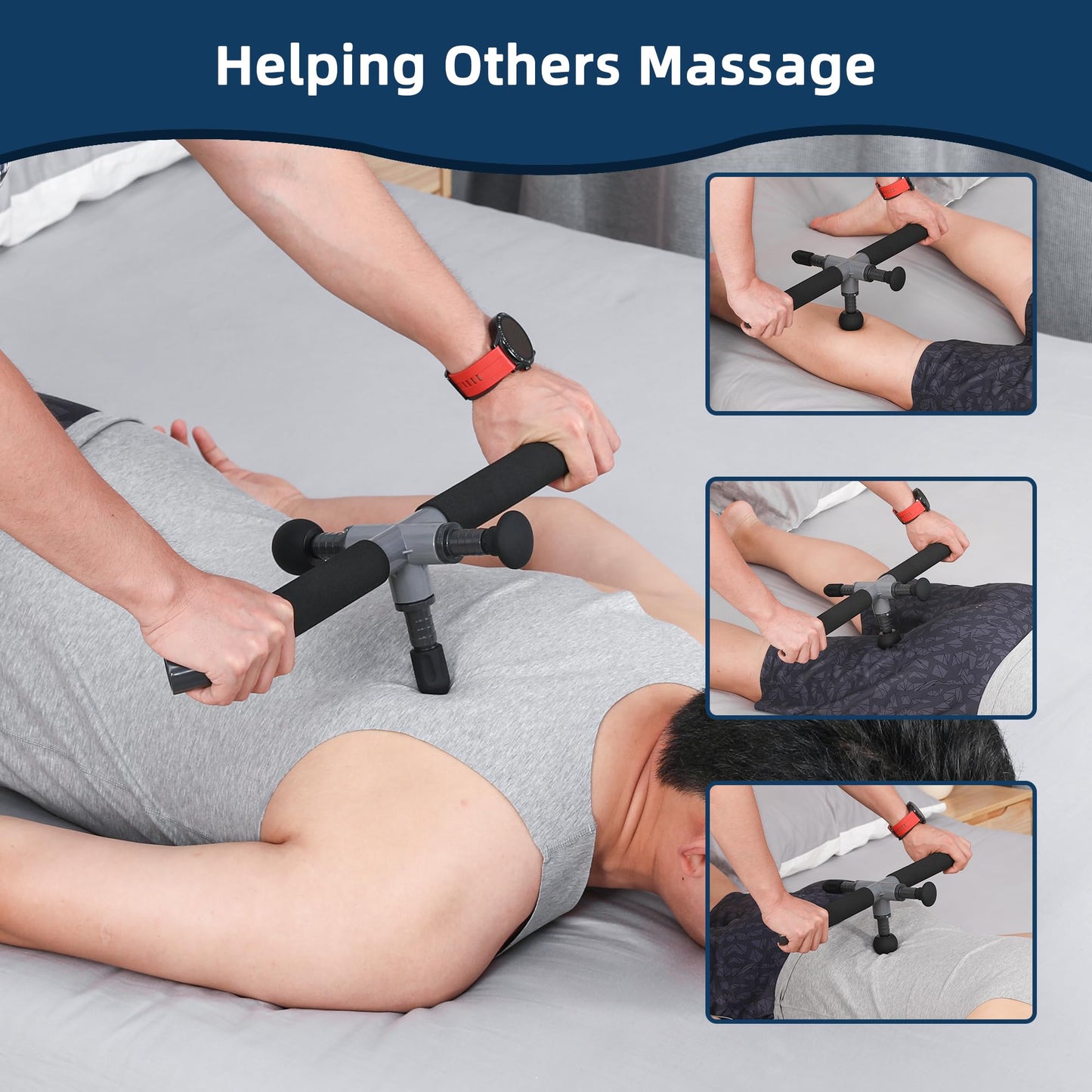 Fewener Bow Trigger Point Massage Cane - Self Back Massager for Muscle Pain Relief and Deep Tissue Therapy, Handheld Back, Neck, Shoulder, Leg and Foot Massager Rod - Black
