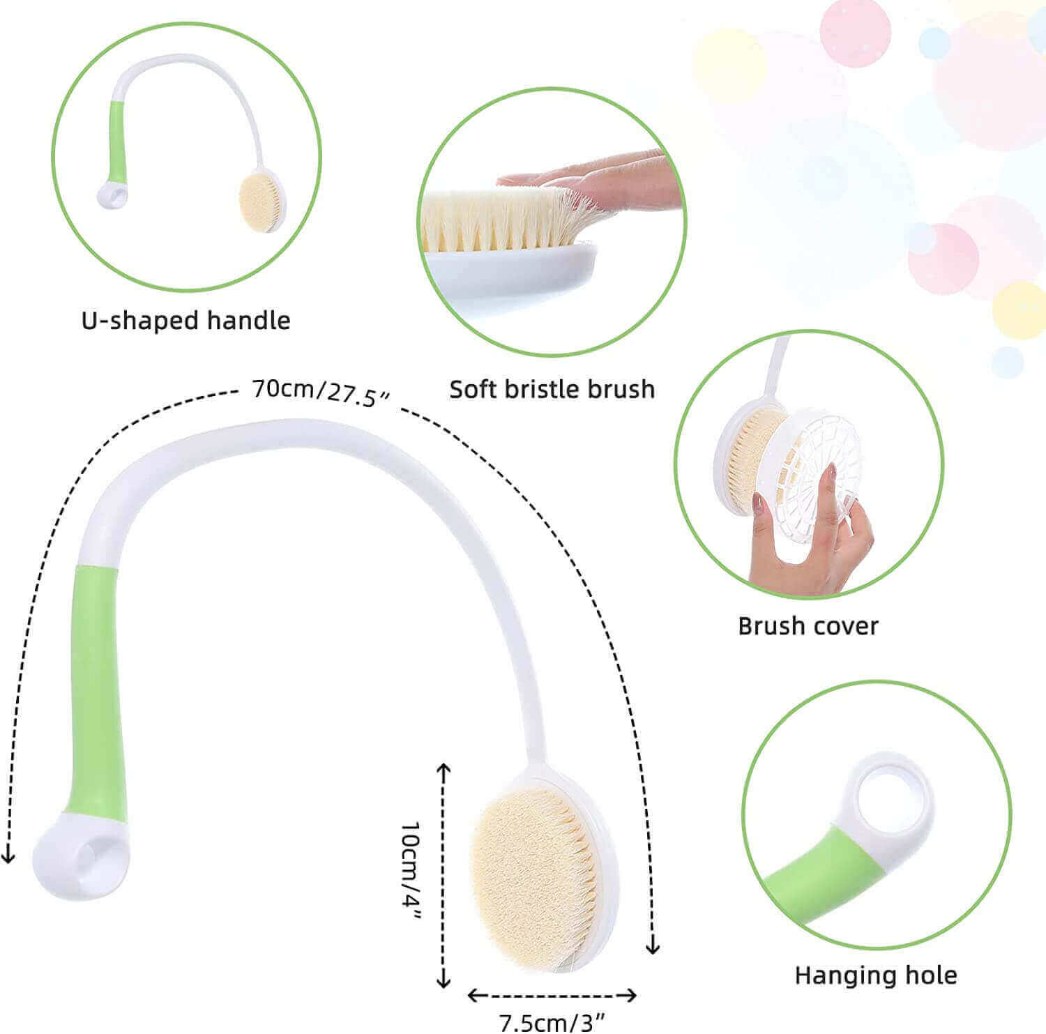 2 Pcs Fanwer curved long-handled bath brushes, item details