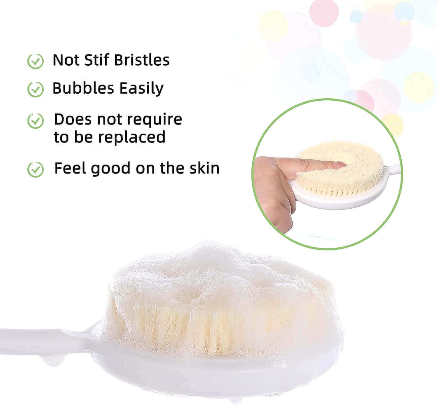 2 Pcs Fanwer curved long-handled bath brushes, the brush part details