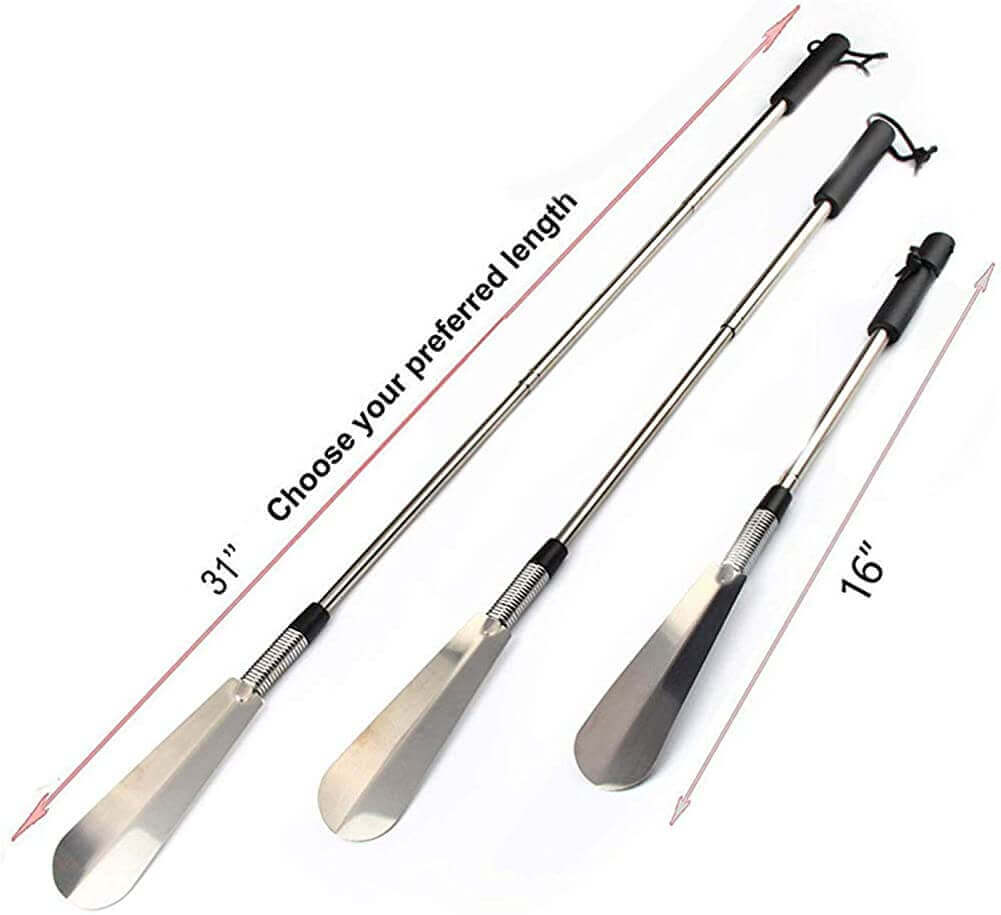 2 premium extra-long metal shoe horns with telescopic handles, length adjusted with 3 sizes